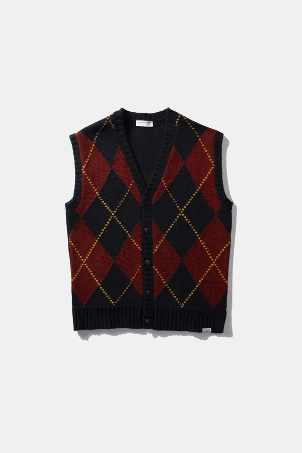 Edmmond Studios Argyle Vest Plain Navy | Men Knitwear