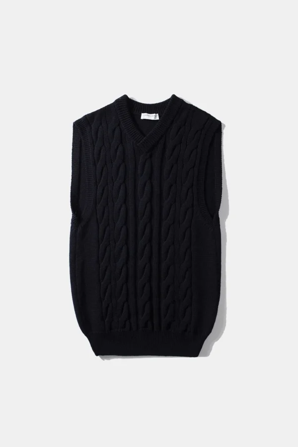 Edmmond Studios Braided Vest Plain Navy | Men Knitwear