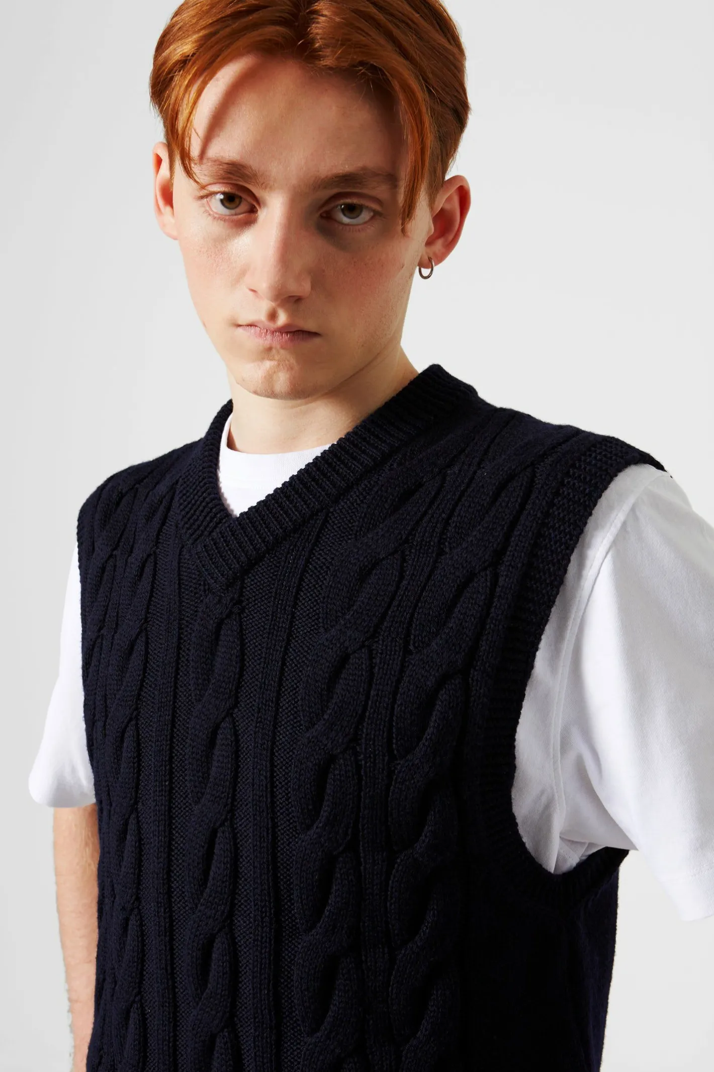 Edmmond Studios Braided Vest Plain Navy | Men Knitwear