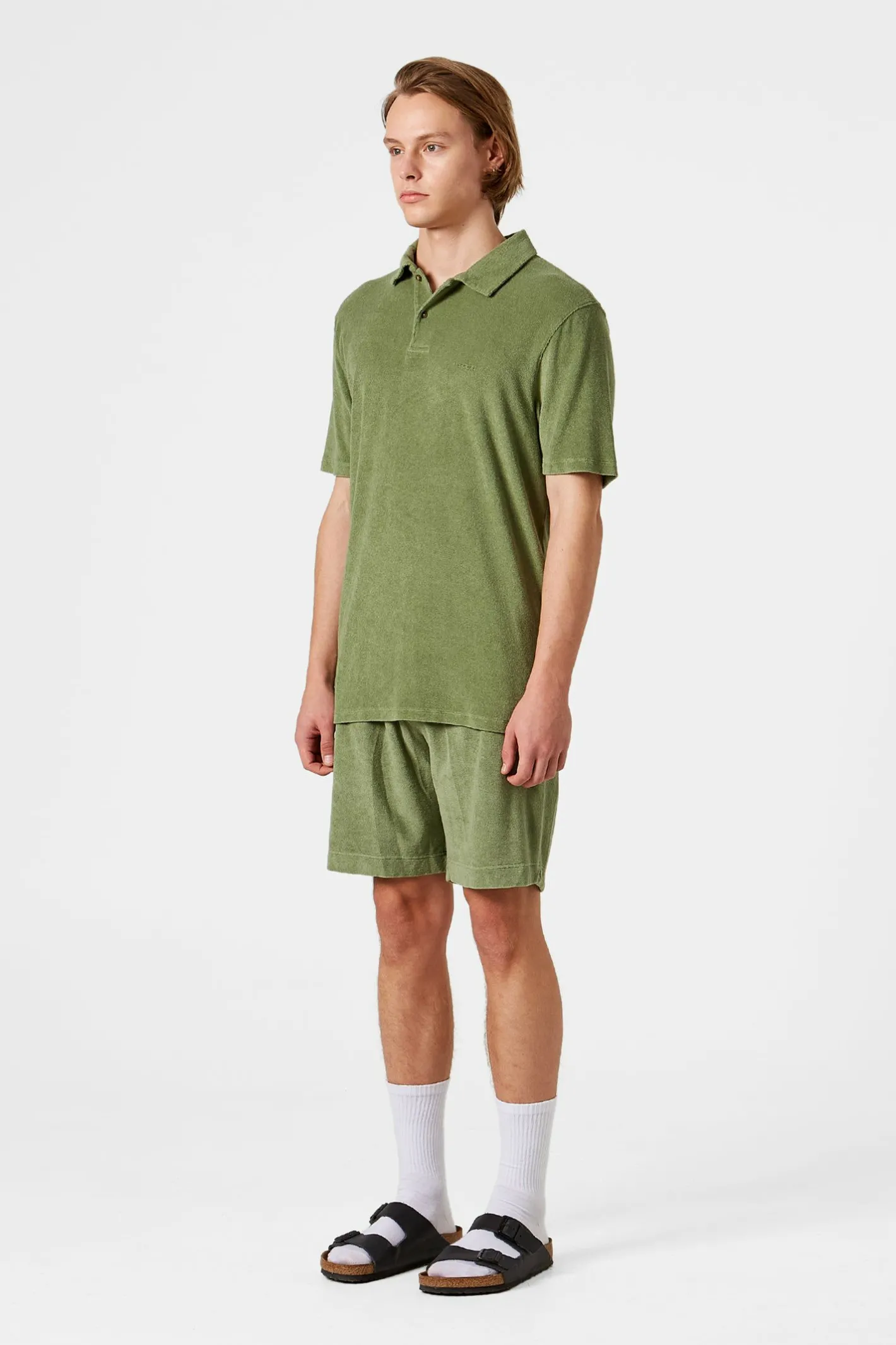 Edmmond Studios Contrast Terry Shorts Plain Olive | Men Trousers
