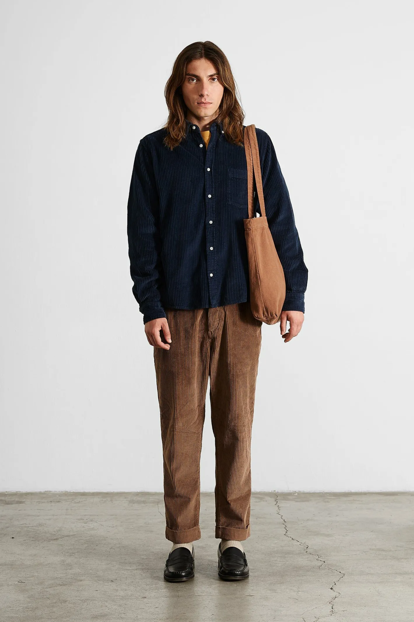 Edmmond Studios Cord Shirt Plain Navy | Men Shirts