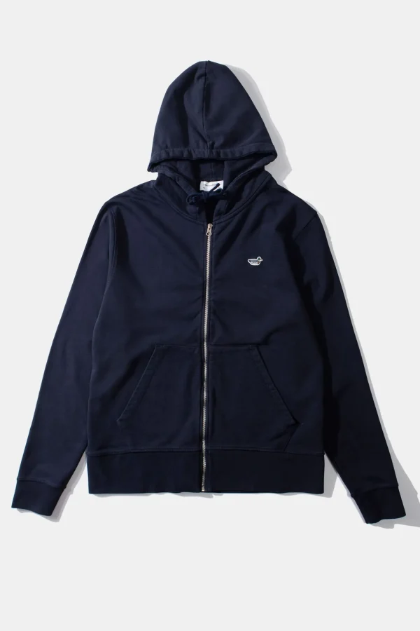 Edmmond Studios Duck Patch Zip Hoodie Plain Navy | Men Sweatshirts