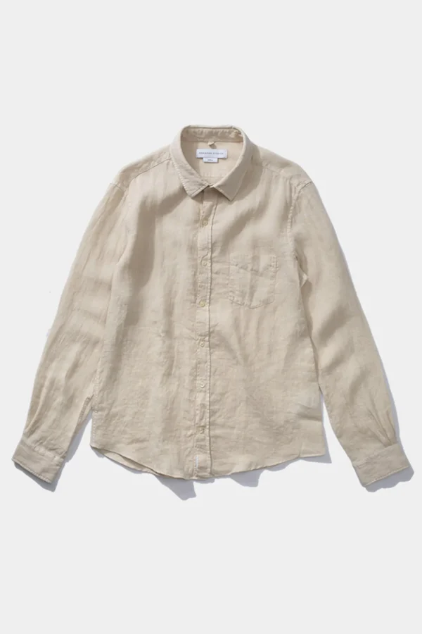 Edmmond Studios Linen Shirt Plain Beige | Men Shirts