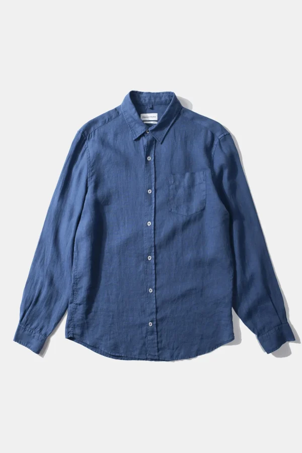 Edmmond Studios Linen Shirt Plain Blue | Men Shirts