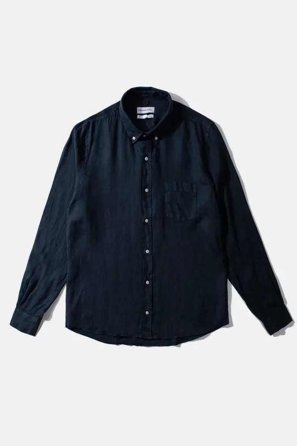 Edmmond Studios Linen Shirt Plain Navy | Men Shirts