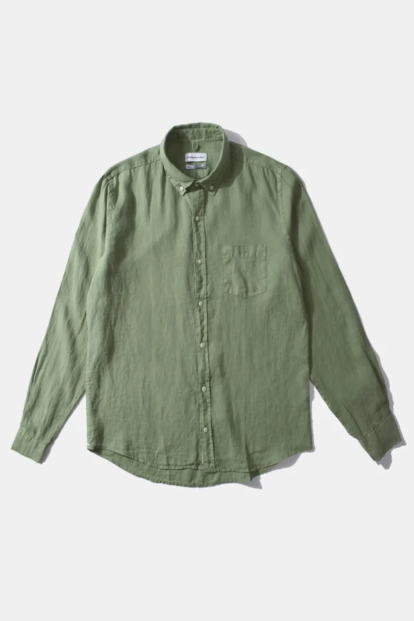 Edmmond Studios Linen Shirt Plain Olive | Men Shirts