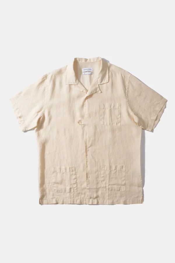 Edmmond Studios Linen Short Sleeve Plain Off White | Men Shirts