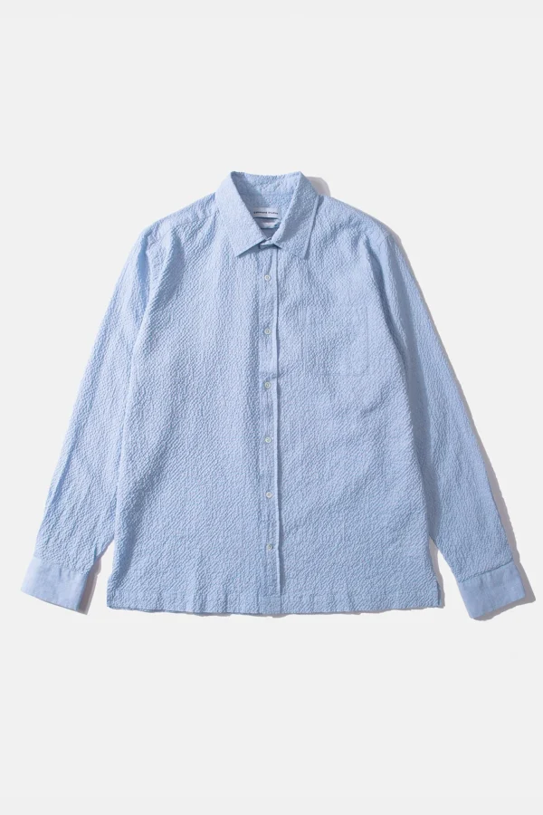 Edmmond Studios Seersucker Shirt Plain Light Blue | Men Shirts