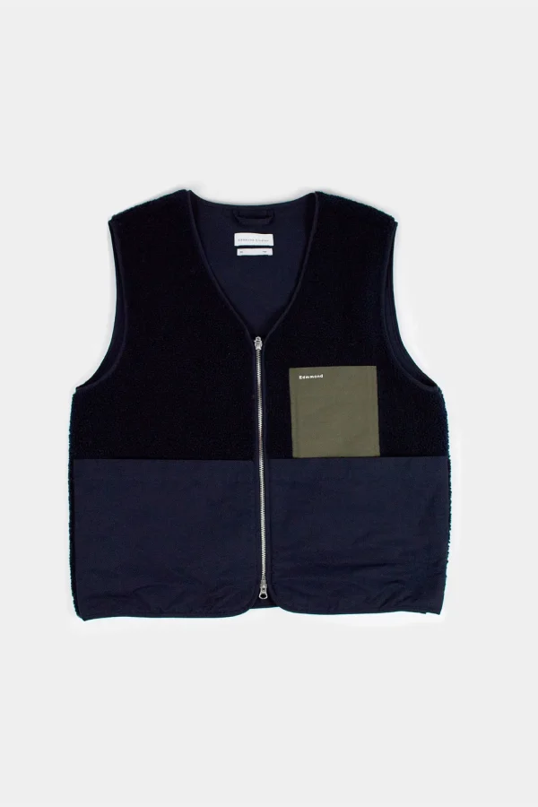 Edmmond Studios Shearling Vest Plain Navy | Men Outerwear