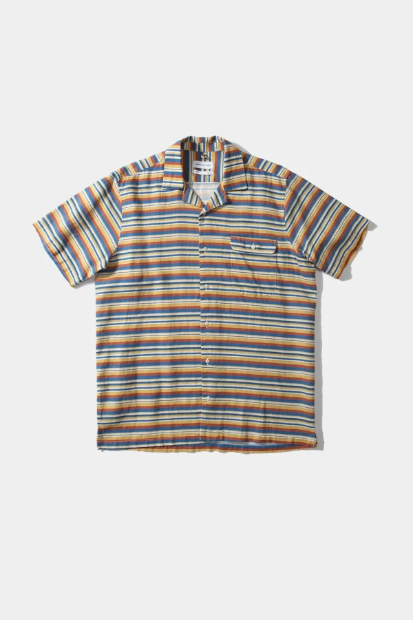 Edmmond Studios Stripes Short Sleeve Shirt Horizontal Stripes Blue | Men Shirts