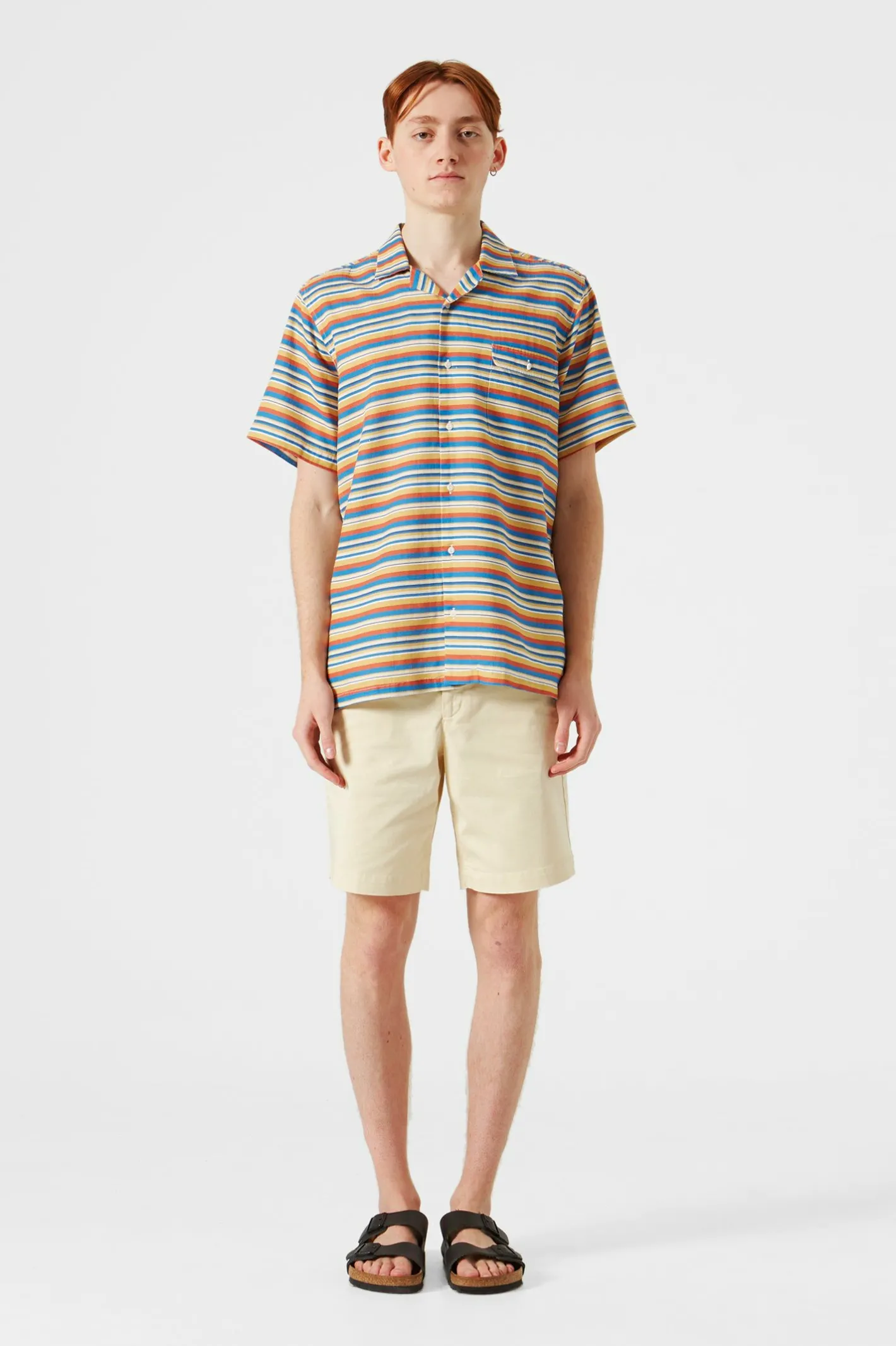 Edmmond Studios Stripes Short Sleeve Shirt Horizontal Stripes Blue | Men Shirts