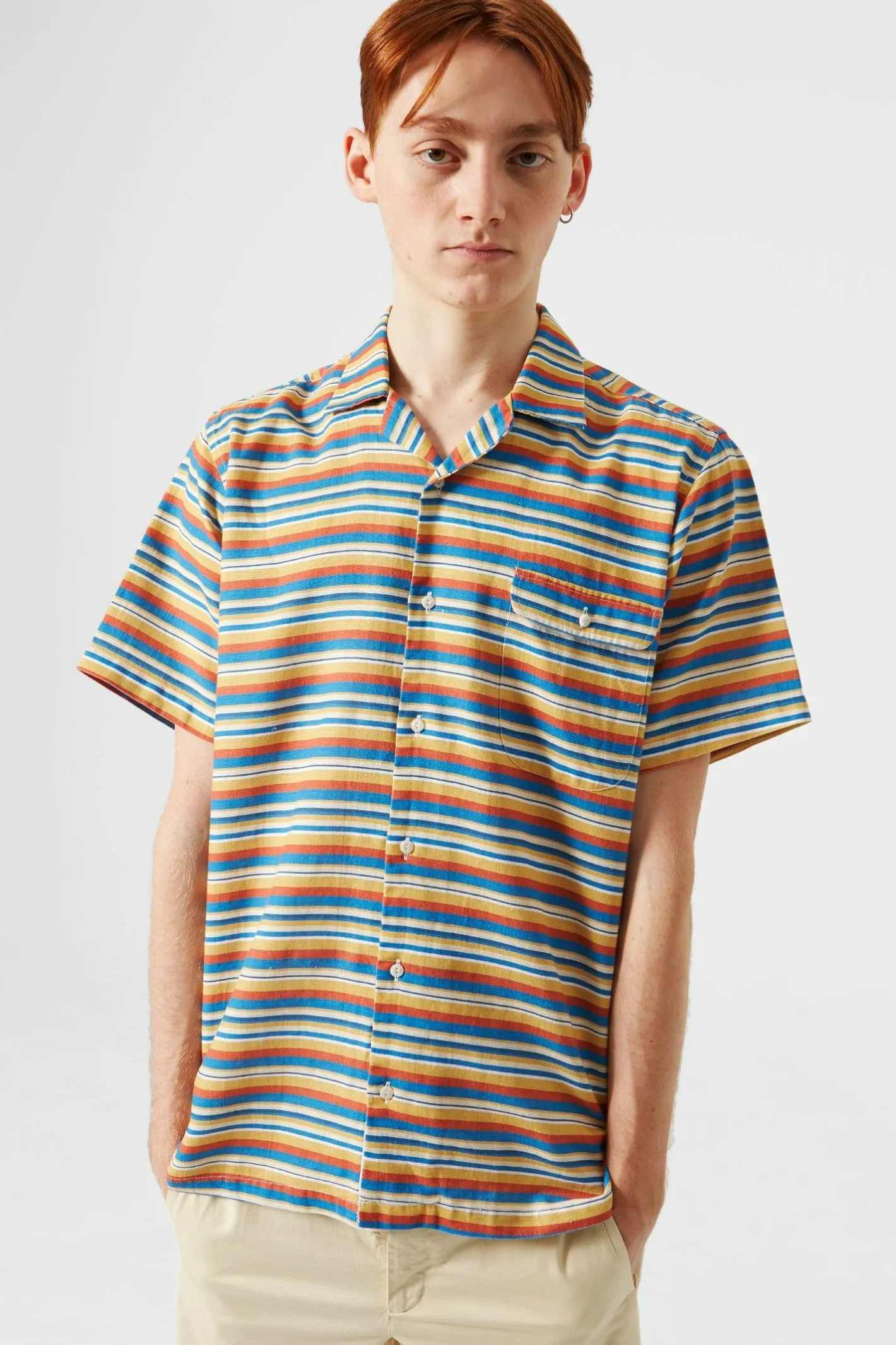 Edmmond Studios Stripes Short Sleeve Shirt Horizontal Stripes Blue | Men Shirts