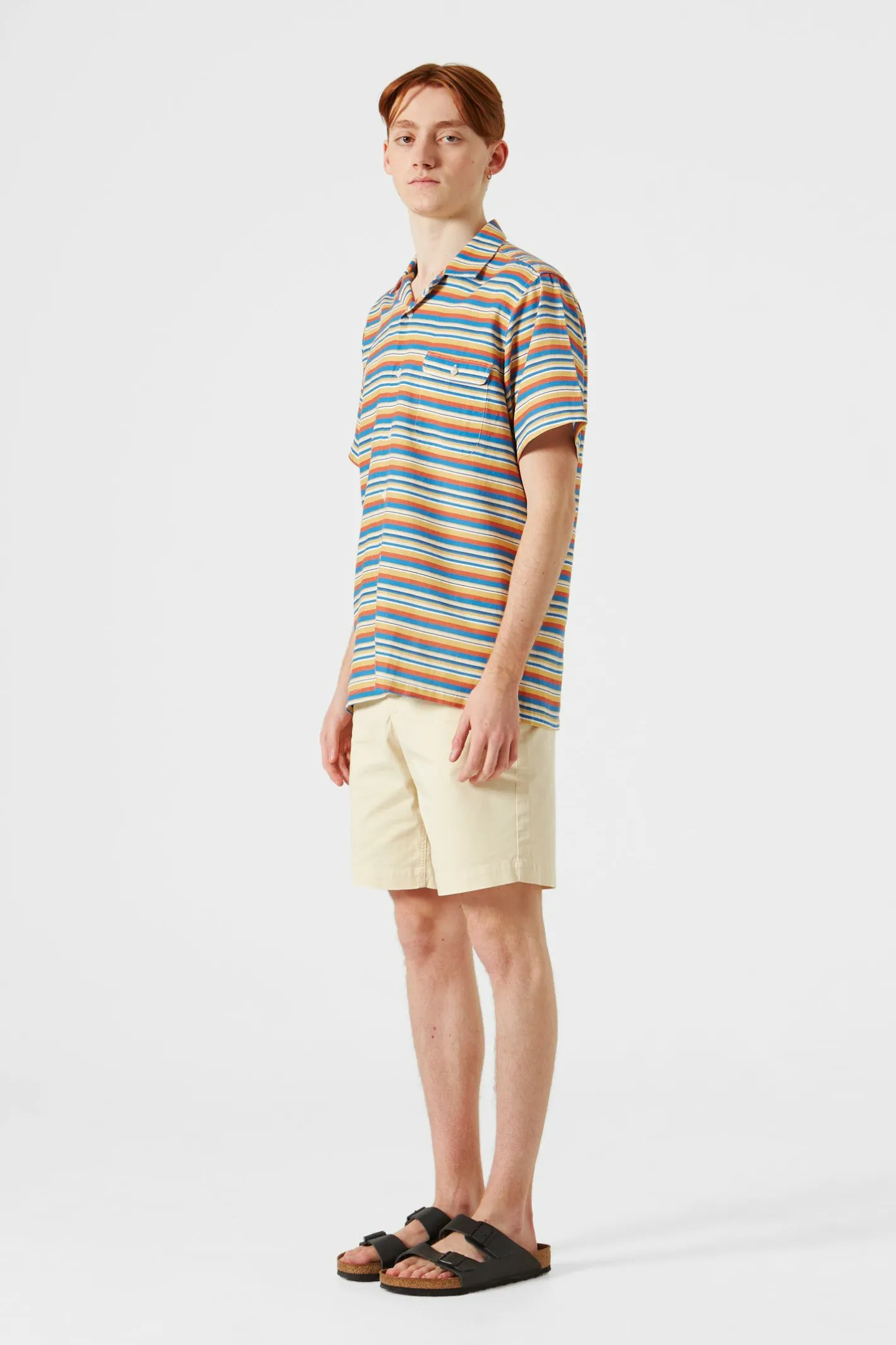 Edmmond Studios Stripes Short Sleeve Shirt Horizontal Stripes Blue | Men Shirts