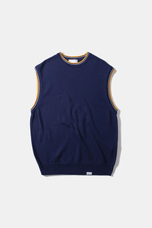 Edmmond Studios Sunset Vest Plain Navy | Men Knitwear